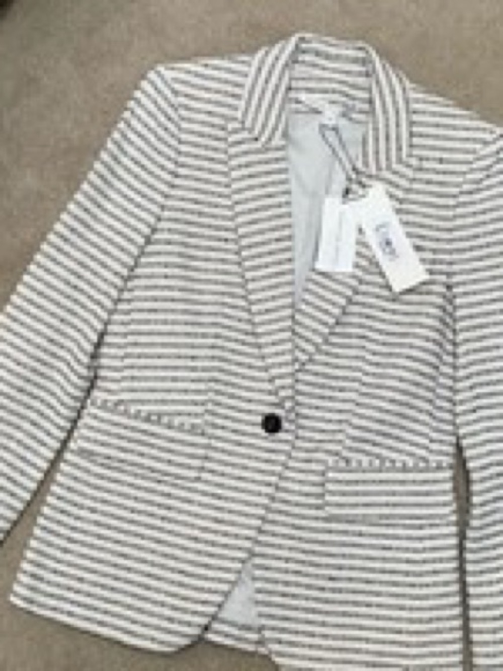 Veronica Beard Striped Cream and Gray Single-Button Women's Blazer
